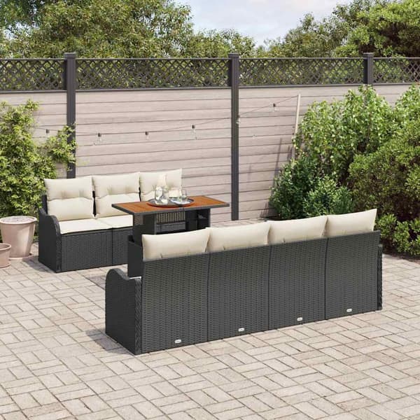 vidaXL Trädgårdsoffset med lagring 8 pcs Svart Poly rattan