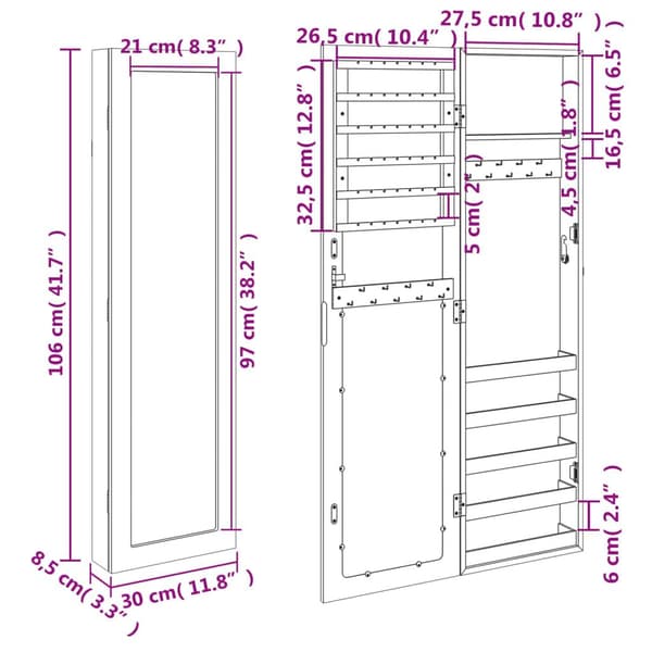 vidaXL Spegelskåp väggmonterat 30x8,5x106 cm