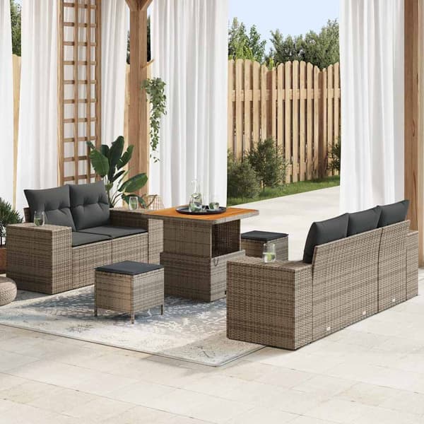 vidaXL Trädgårdsoffset med kudde med lagring 8 pcs Grå Poly Rattan