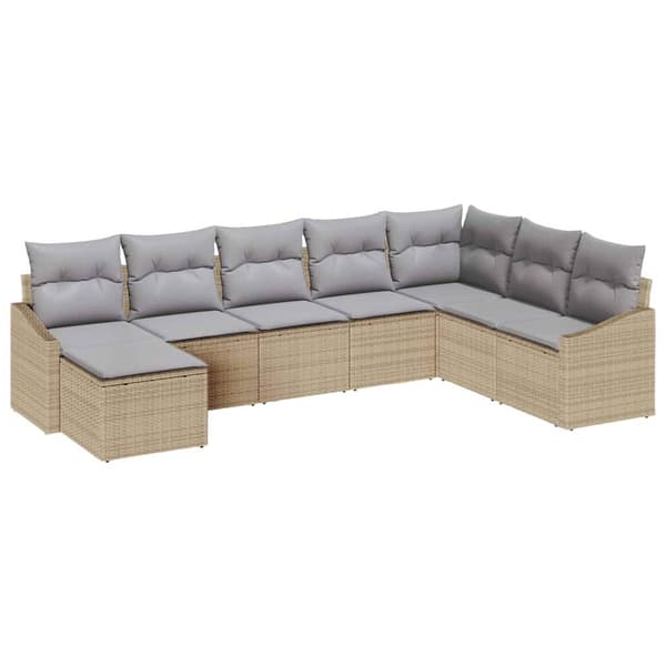 vidaXL Soffgrupp med dyna 8 delar Beige polyrotting