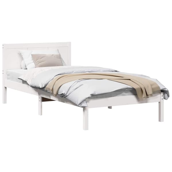 vidaXL Sängram Vit 90 x 200 cm Massivt tallträ