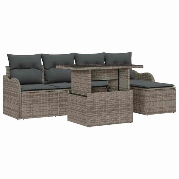 vidaXL Trädgårdsoffset med kudde 6 pcs Grå Polyrattan