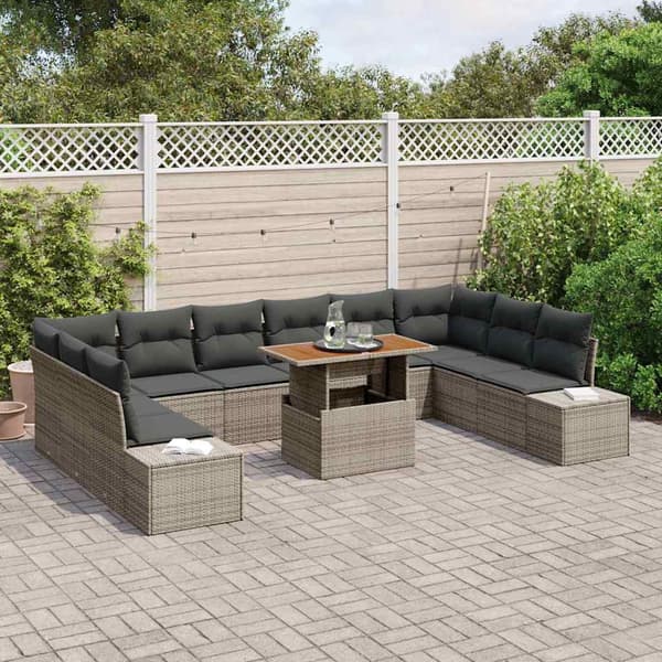 vidaXL Trädgårdsoffset med lagring 11 pcs Grå Poly rattan