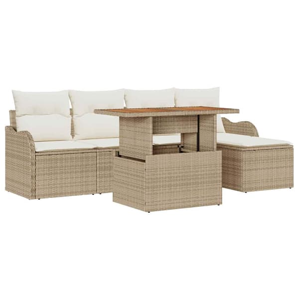 vidaXL Trädgårdsoffset med lagring 6 pcs Beige Poly rattan