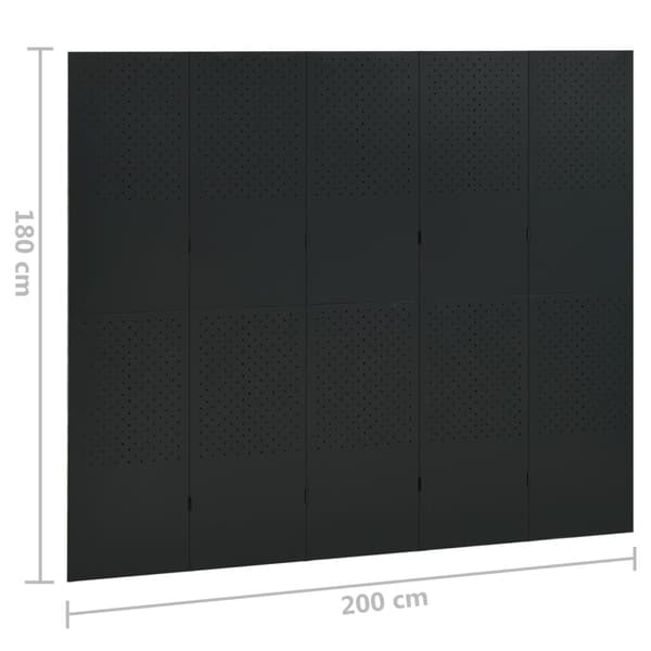 vidaXL Romdeler 4 paneler 2 stk svart 200x180 cm stål