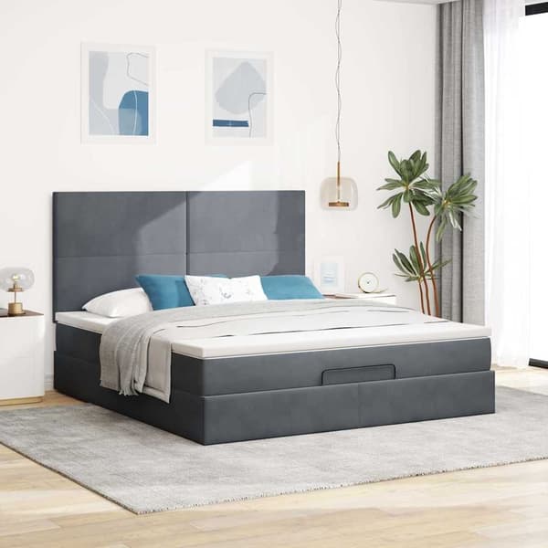 vidaXL Ottoman sängram med madrasser mörkgrå 180x200 cm sammet