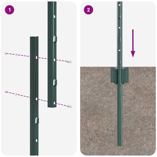 vidaXL Gjerdepåle 44 pcs grønn 200 cm Stål