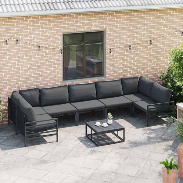 vidaXL Trädgårdsoffset med kudde 7 pcs Svart Stål