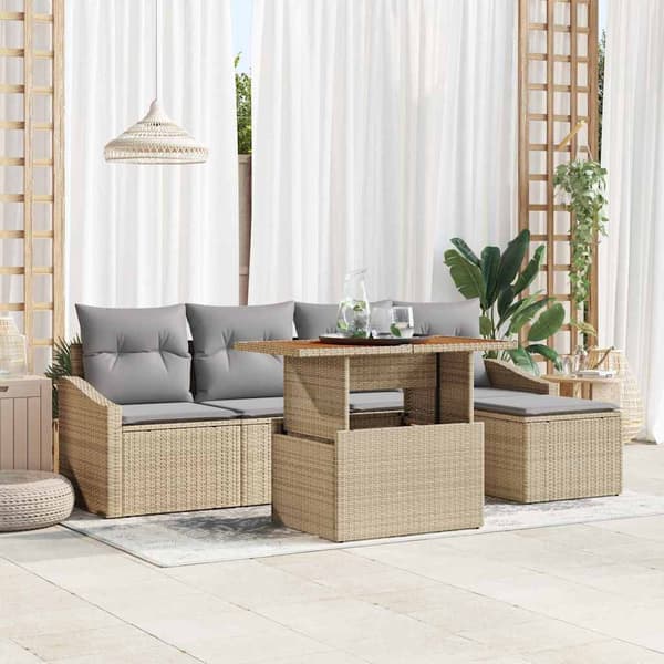 vidaXL Trädgårdsoffset med lagring 6 pcs Beige Poly rattan