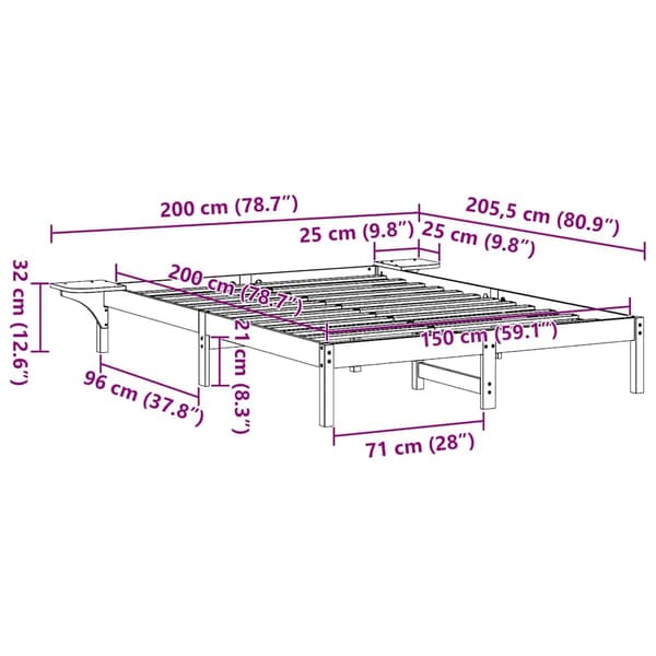 vidaXL Sängram Vit 150 x 200 cm Massiv furu