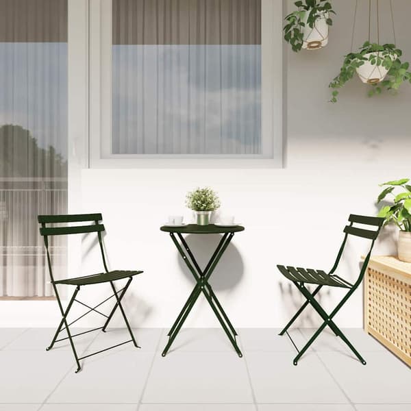 vidaXL Sammenleggbart Bistrosett 3 pcs Skog Stål
