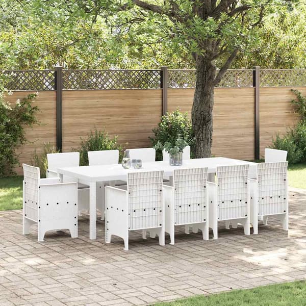 vidaXL Hage Spisegruppe 11 pcs Hvit Polt rattan
