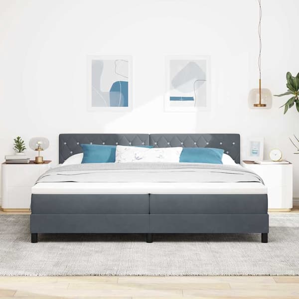 vidaXL Bäddfjäder med madrass Mörkgrå 200 x 200 cm Sammet