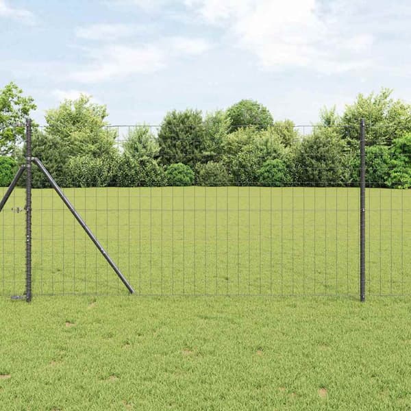 vidaXL Gjerde med stolpe Grå 1,2 x 25 m Stål og PVC