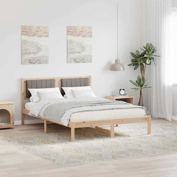 vidaXL Sängram med Vadderad Sänggavel Gråbrun 135 x 190 cm