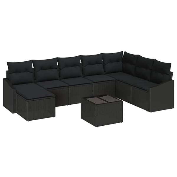 vidaXL Soffgrupp med dyna 9 delar Svart konstrotting