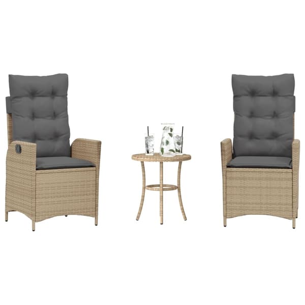 vidaXL Bistrogrupp med dynor 3 delar mixbeige konstrotting
