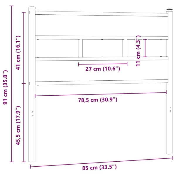 vidaXL Utskiftbar sengegavl sonoma eik 80 cm jern og konstruert tre