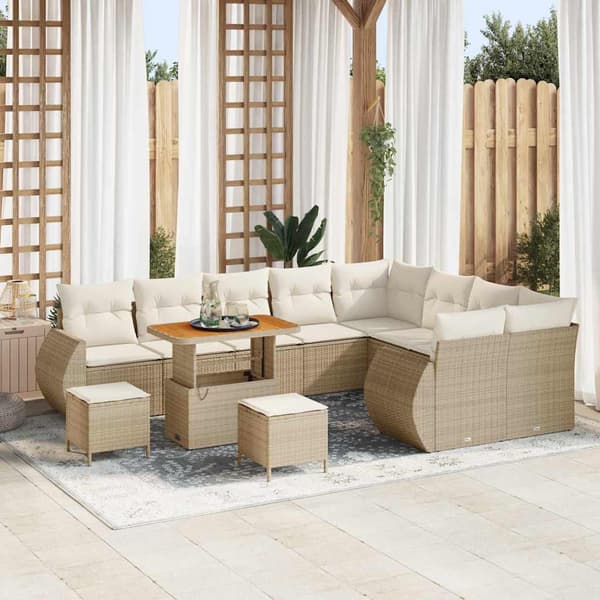 vidaXL Trädgårdsoffset 12 pcs Beige och gräddfärgad Poly Rattan