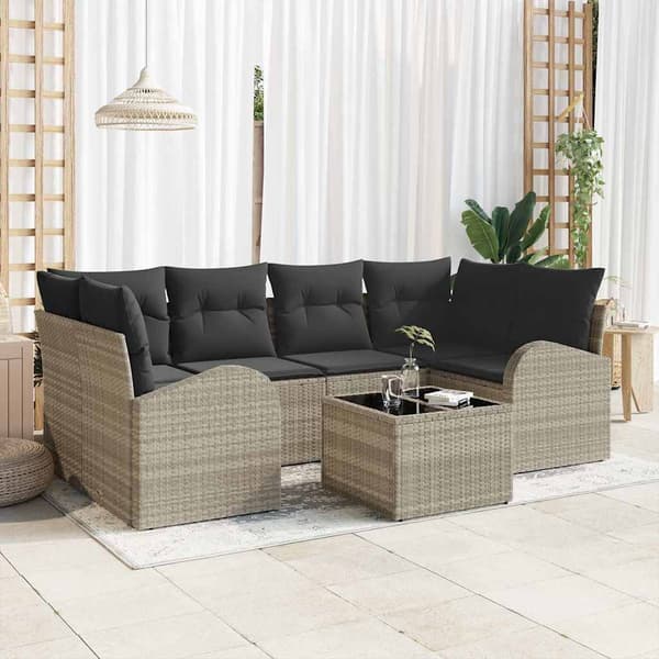 vidaXL Trädgårdsoffset 7 pcs Ljusgrå och mörkgrå konstrotting