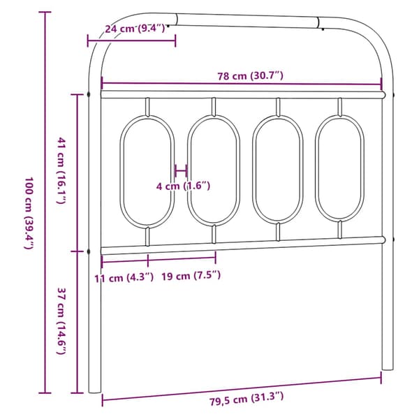 vidaXL Utskiftbar sengegavl i metall hvit 80 cm