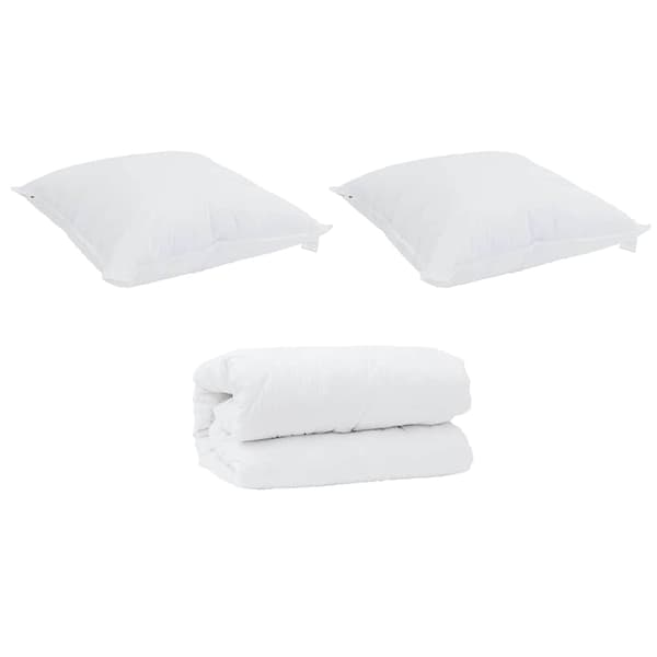 vidaXL Duntäcke med Kuddar 3 pcs Vit Mikrofiber och Dunfjäder
