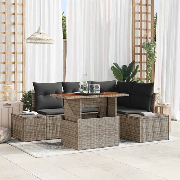 vidaXL Trädgårdsoffset med lagring 5 pcs Grå Poly rattan