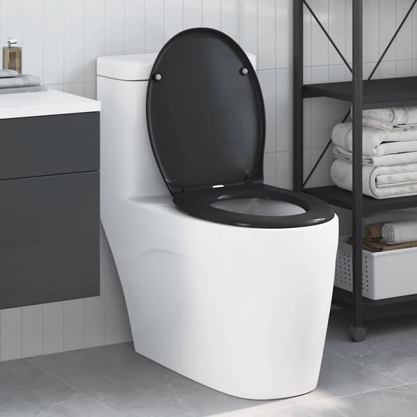 vidaXL Svart Plast Standard Toalettsits Oval Modern