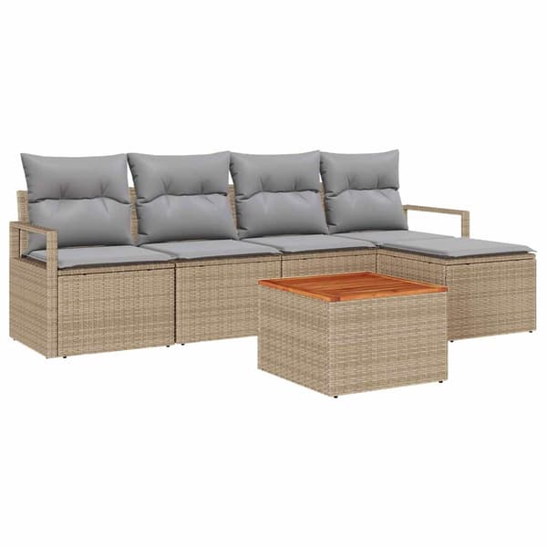 vidaXL Trädgårdsoffset med kudde 6 pcs Beige konstrotting
