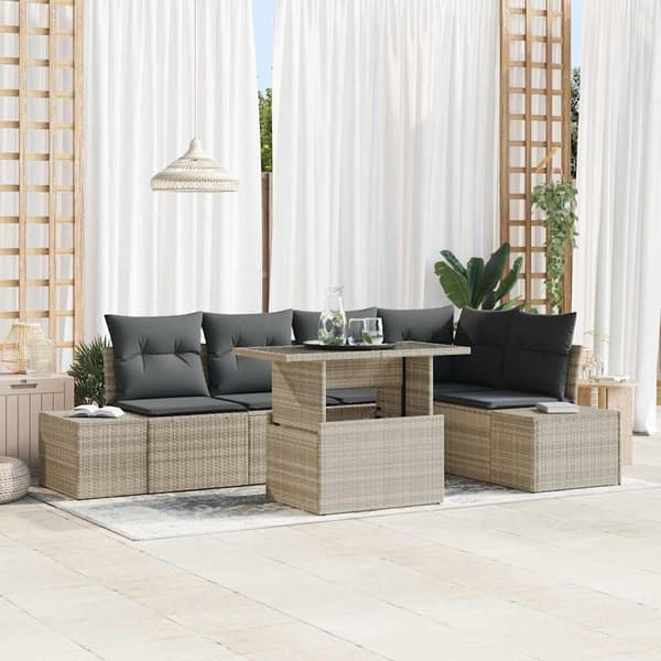 vidaXL Trädgårdsoffset med kudde 6 pcs Ljusgrå Poly rattan