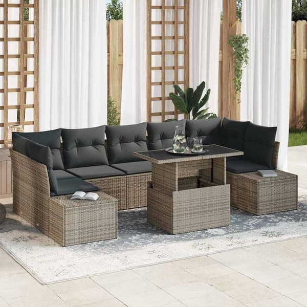 vidaXL Trädgårdsoffset 8 pcs Grå Poly Rattan och Pulverlackerad Stål