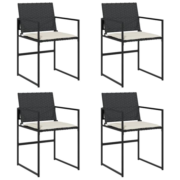 vidaXL Trädgårdsstolar med dynor 4 st svart konstrotting