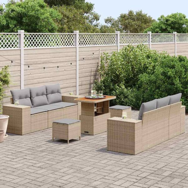 vidaXL Trädgårdsoffset med lagring 9 pcs Beige Poly rattan