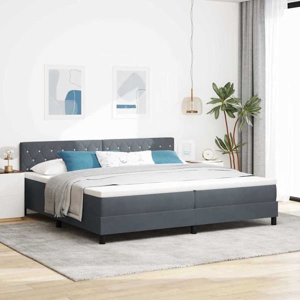 vidaXL Bäddfjäder med madrass Mörkgrå 200 x 200 cm Sammet