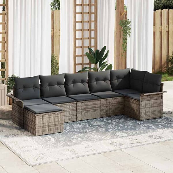 vidaXL Trädgårdsoffset med kudde med lagring 7 pcs Grå Poly rattan