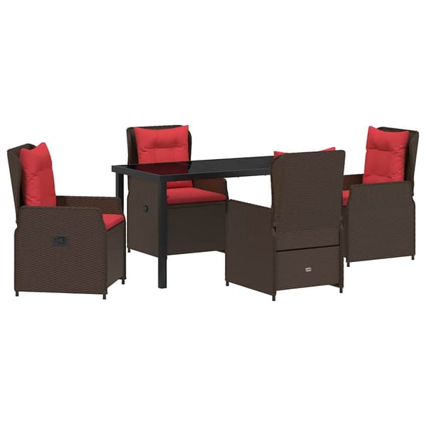vidaXL Trädgårdsmöbelset med kudde 5 pcs Brun Poly rattan
