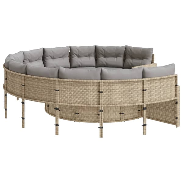 vidaXL Trädgårdssoffa med dynor rund beige konstrotting