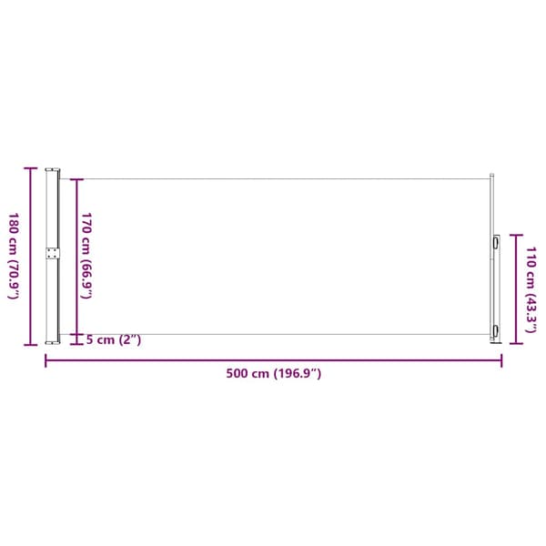 vidaXL Infällbar sidomarkis 180x500 cm brun