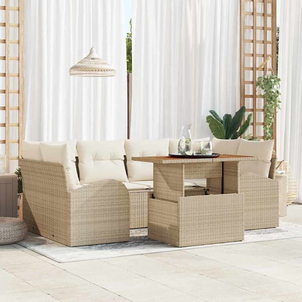 vidaXL Trädgårdsoffset med lagring 7 pcs Beige Poly rattan