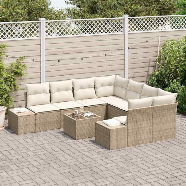 vidaXL Trädgårdssoffa Set med dyna 9 delar Beige polyrotting