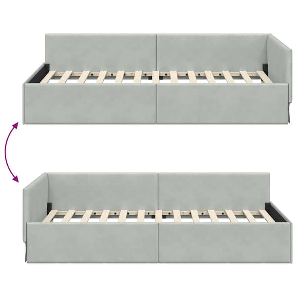 vidaXL Hörnssängram Ljusgrå 80 x 200 cm Sammet