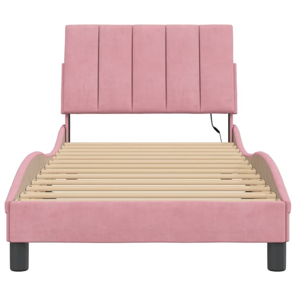 vidaXL Sängram med LED-belysning rosa 90x190 cm sammet
