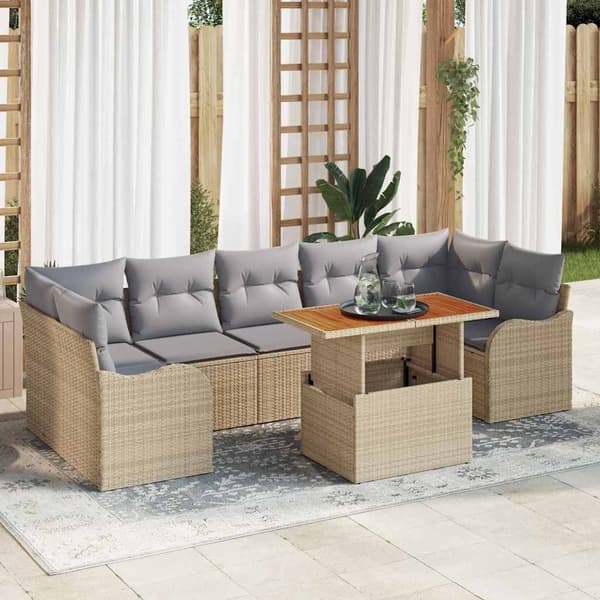 vidaXL Trädgårdsoffset med lagring 8 pcs Beige Poly rattan