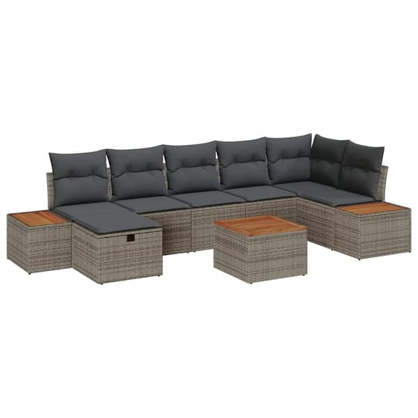 vidaXL Trädgårdsoffset med kudde 8 pcs Grå Poly rattan