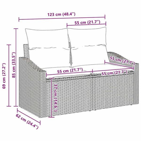 vidaXL Soffgrupp med dynor 4 delar Ljusgrå polyrotting