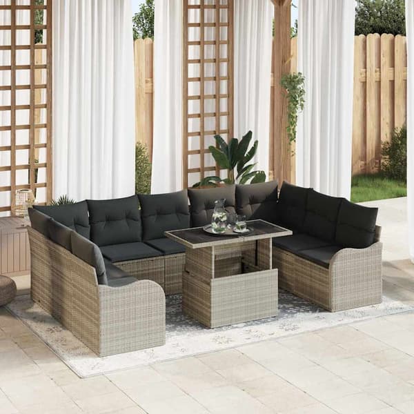 vidaXL Trädgårdsoffset med kudde 10 pcs Ljusgrå Poly rattan