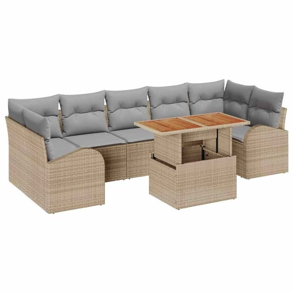 vidaXL Trädgårdsoffset med lagring 8 pcs Beige Poly rattan
