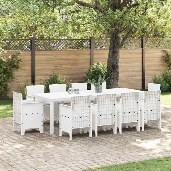 vidaXL Hage Spisegruppe 11 pcs Hvit Polt rattan