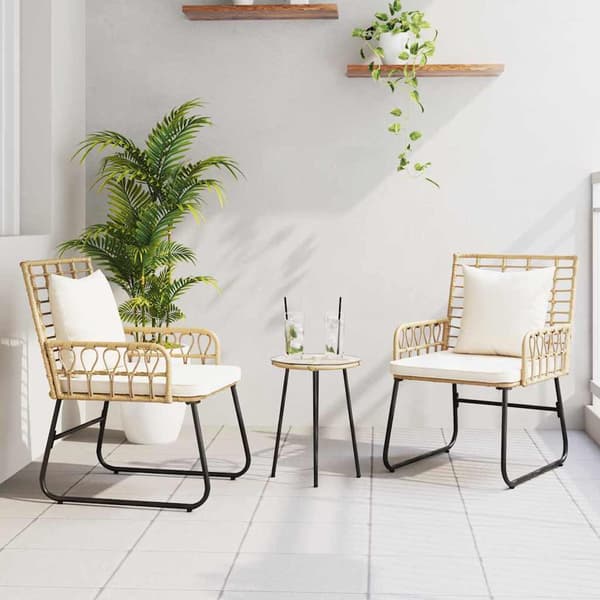 vidaXL Trädgårdsmöbelset 3 pcs Brun och Kräm konstrotting