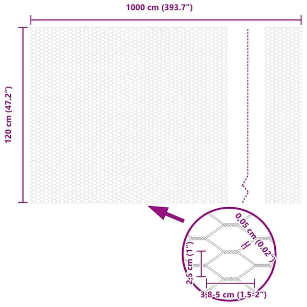 vidaXL Hexagonstängsel Silver 1,2 x 10 m Galvaniserat stål